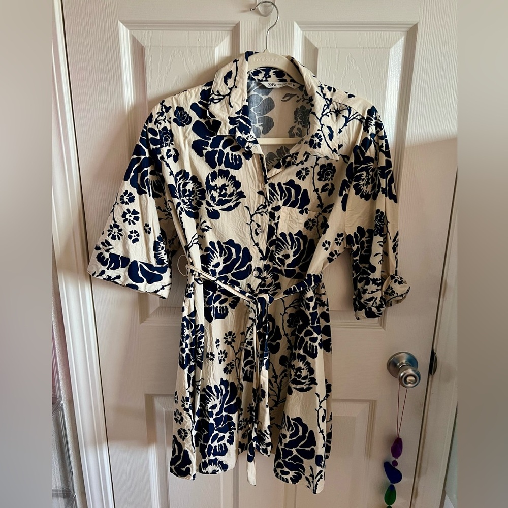 Zara Navy & Cream Floral Dress